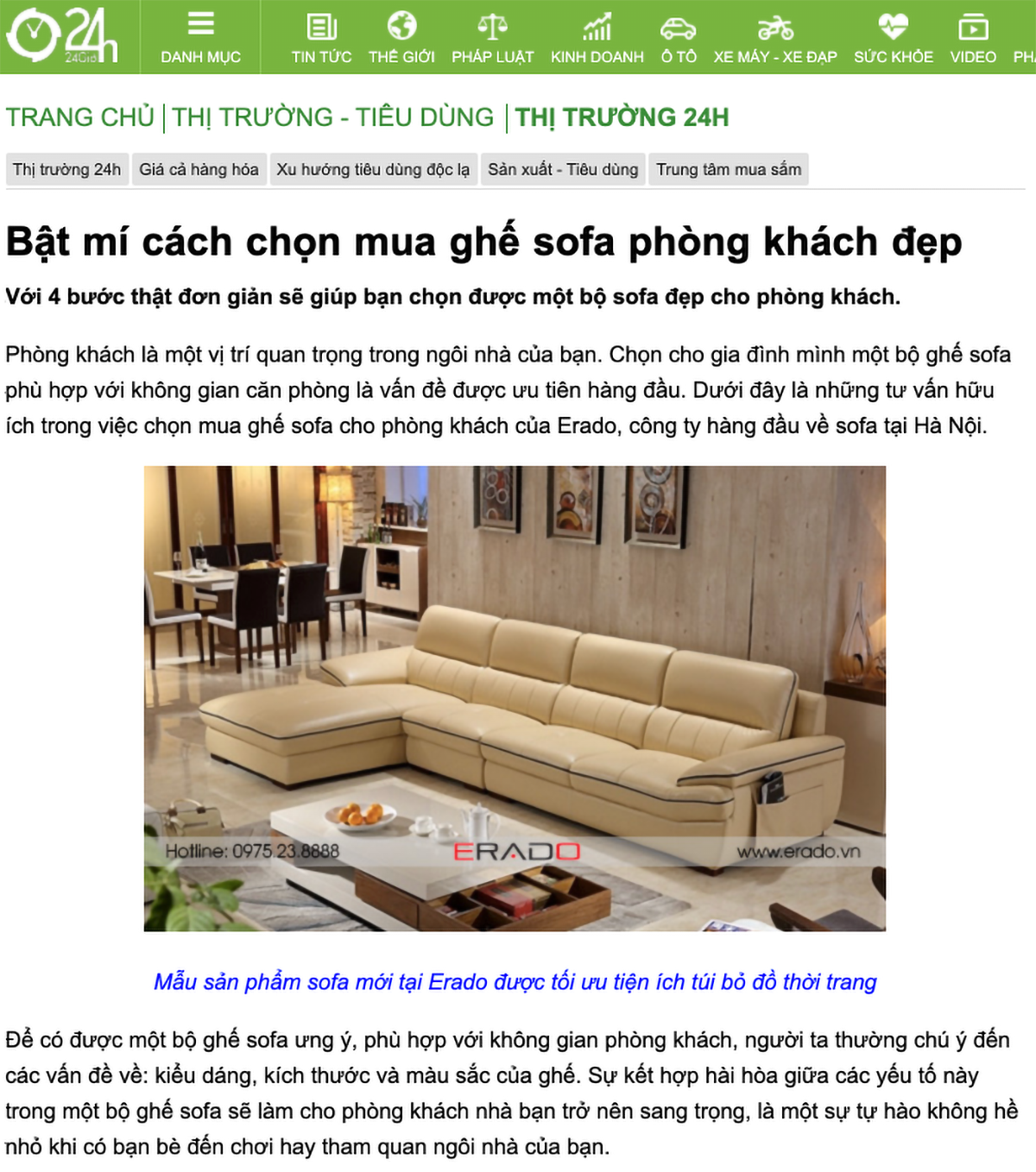 Báo 24h: Bật mí cách chọn mua ghế sofa phòng khách đẹp