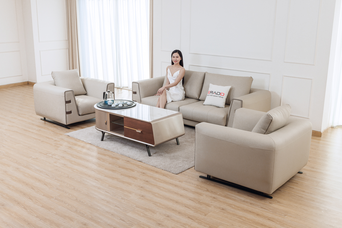Bộ ghế sofa da NV04 hiện đại cho phòng khách
