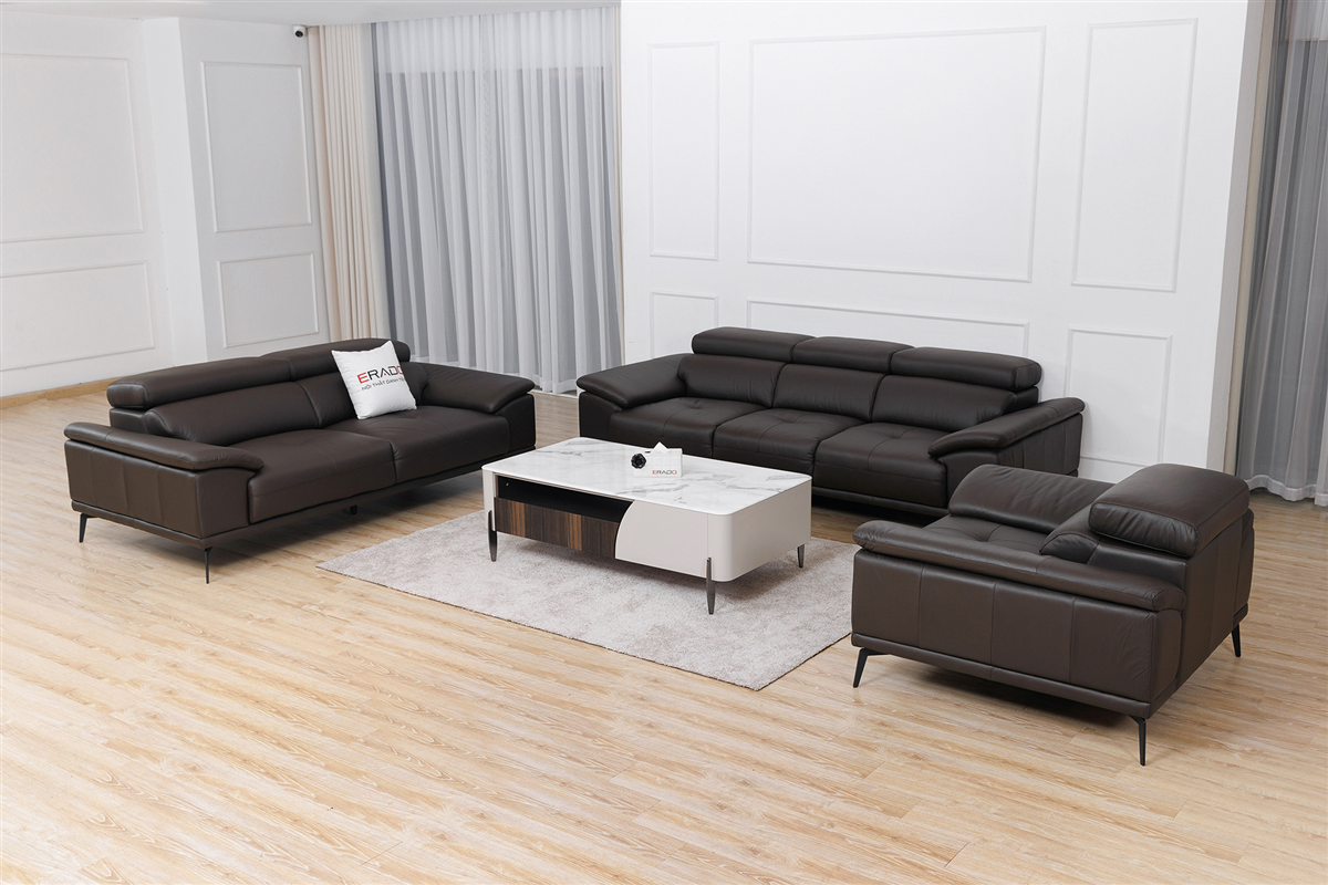 Bộ Sofa da thật 2185 - Màu nâu cafe mới