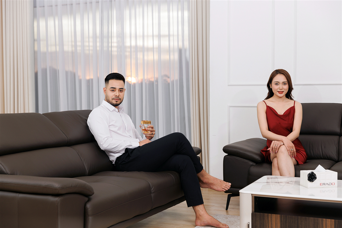 Bộ Sofa da thật 2185 - Màu nâu cafe mới