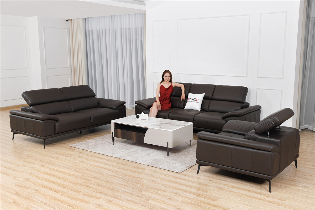 Bộ Sofa da thật 2185 - Màu nâu cafe mới