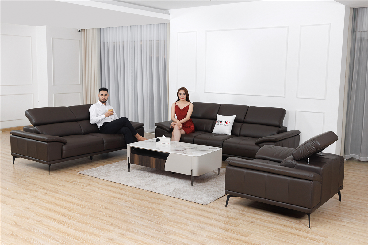 Bộ Sofa da thật 2185 - Màu nâu cafe mới