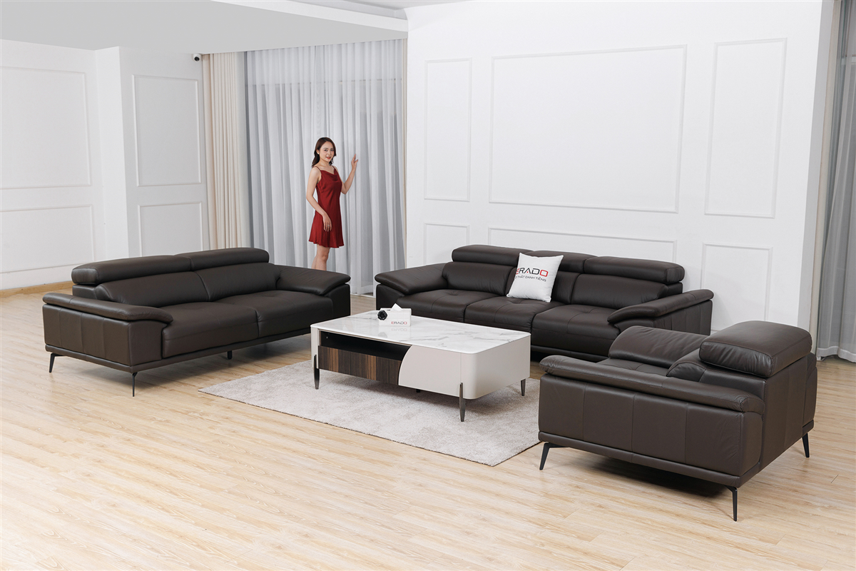 Bộ Sofa da thật 2185 - Màu nâu cafe mới