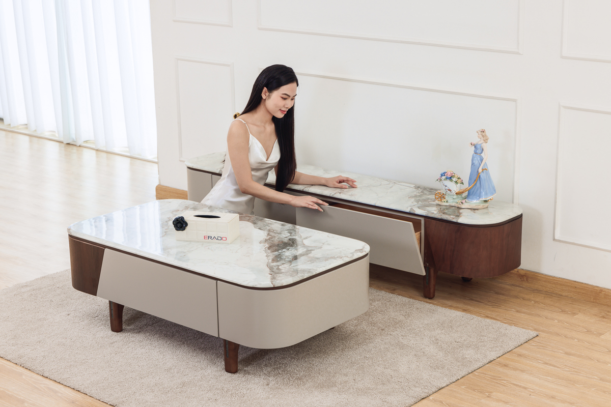 Kệ ti vi mặt đá phối gỗ thông minh mã 567