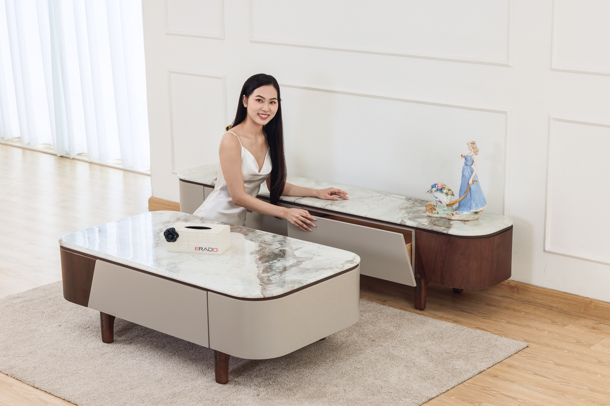 Kệ ti vi mặt đá phối gỗ thông minh mã 567