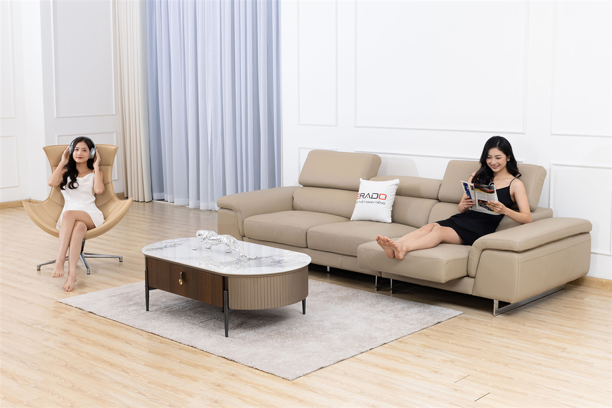 Sofa da bò 2m9 điều chỉnh đệm ngồi linh hoạt