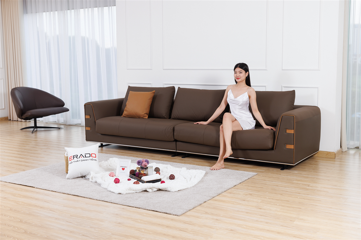 Sofa da bò Ý mã 9110 tinh tế đậm chất âu