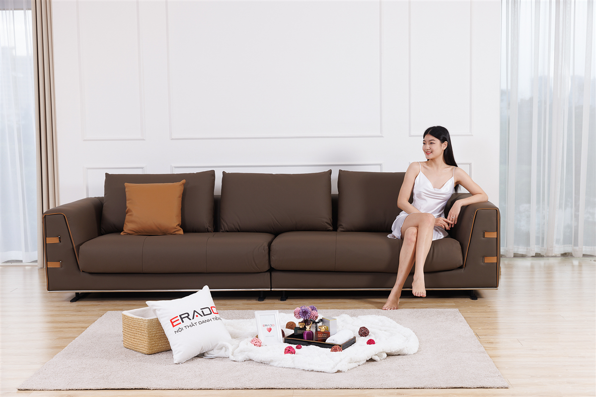 Sofa da bò Ý mã 9110 tinh tế đậm chất âu