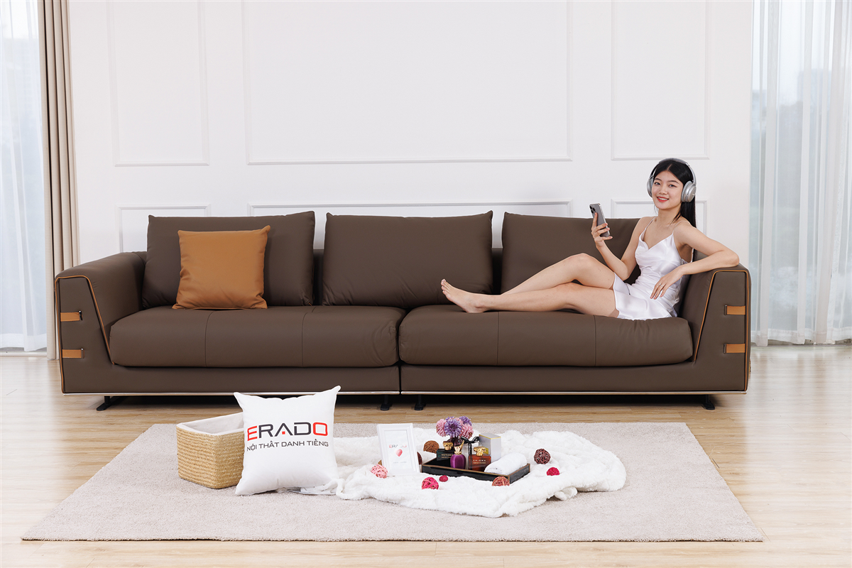 Sofa da bò Ý mã 9110 tinh tế đậm chất âu