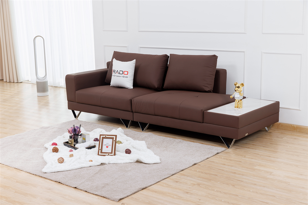 Sofa da đi kèm táp đá cho phòng khách nhỏ AM26-L4