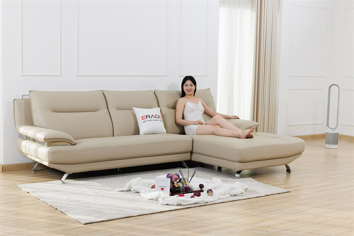 Sofa da màu be sáng sang trọng M49-2