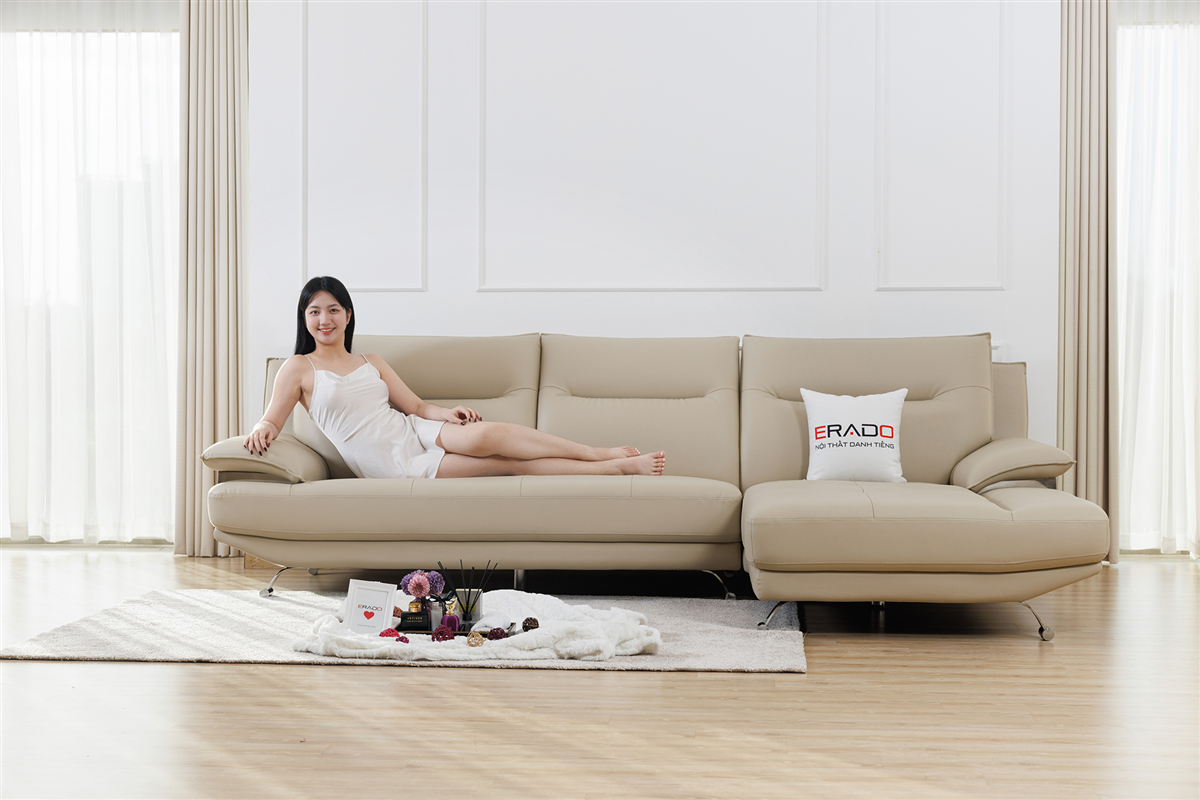 Sofa da màu be sáng sang trọng M49-2