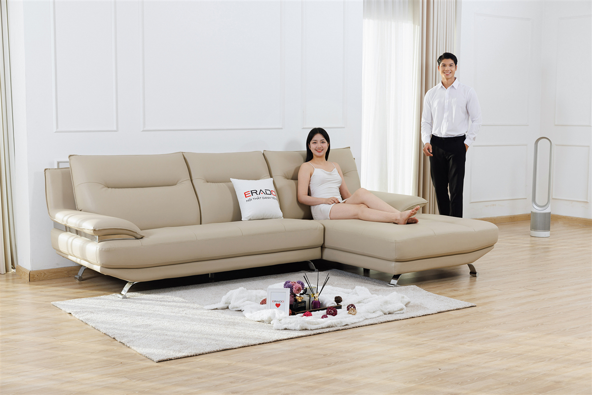 Sofa da màu be sáng sang trọng M49-2