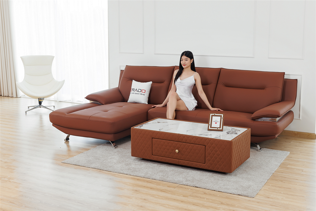 Sofa da màu nâu trầm sang trọng M49-1