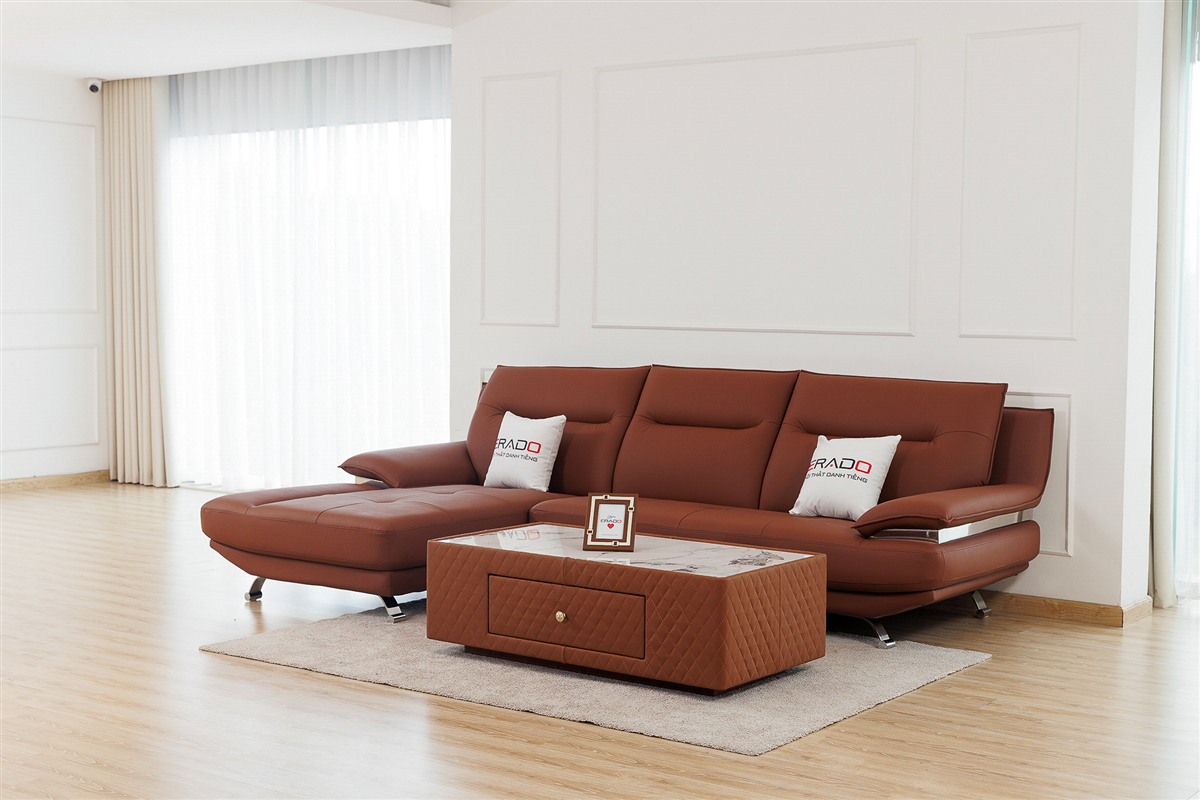 Sofa da màu nâu trầm sang trọng M49-1