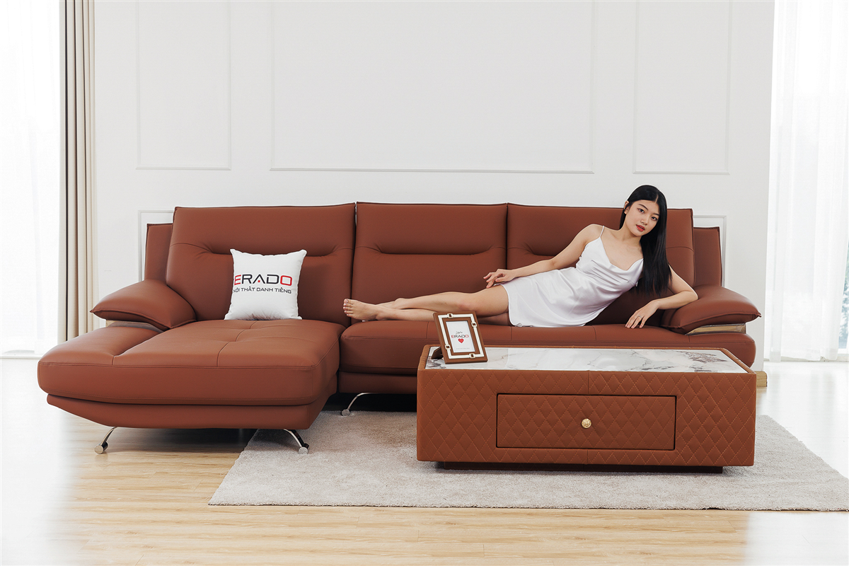 Sofa da màu nâu trầm sang trọng M49-1