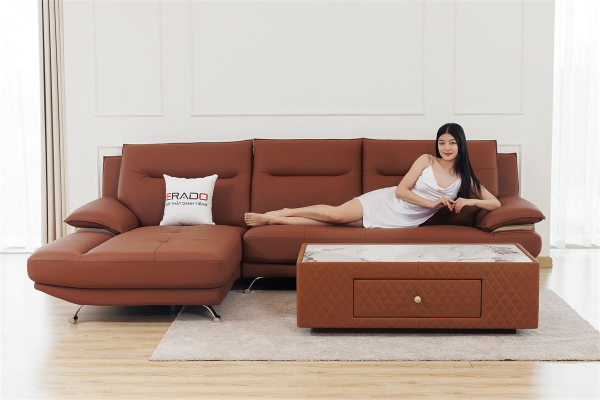 Sofa da màu nâu trầm sang trọng M49-1