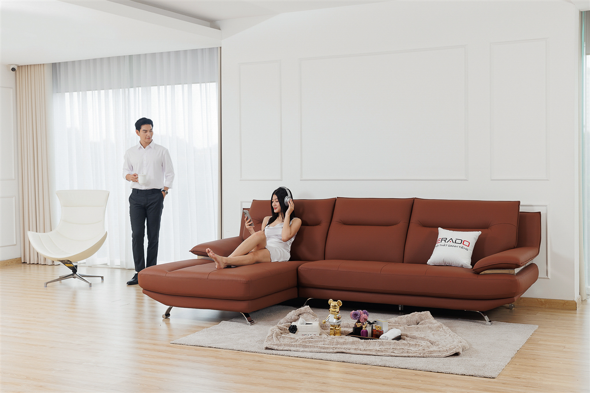 Sofa da màu nâu trầm sang trọng M49-1