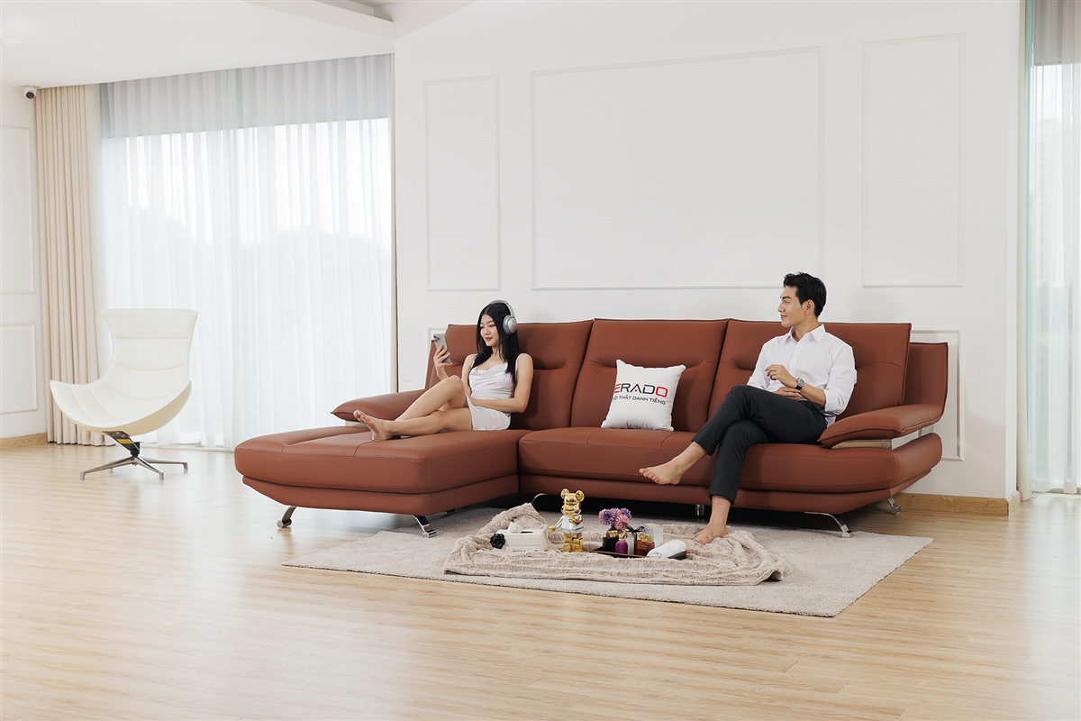 Sofa da màu nâu trầm sang trọng M49-1