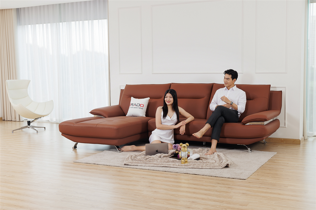 Sofa da màu nâu trầm sang trọng M49-1