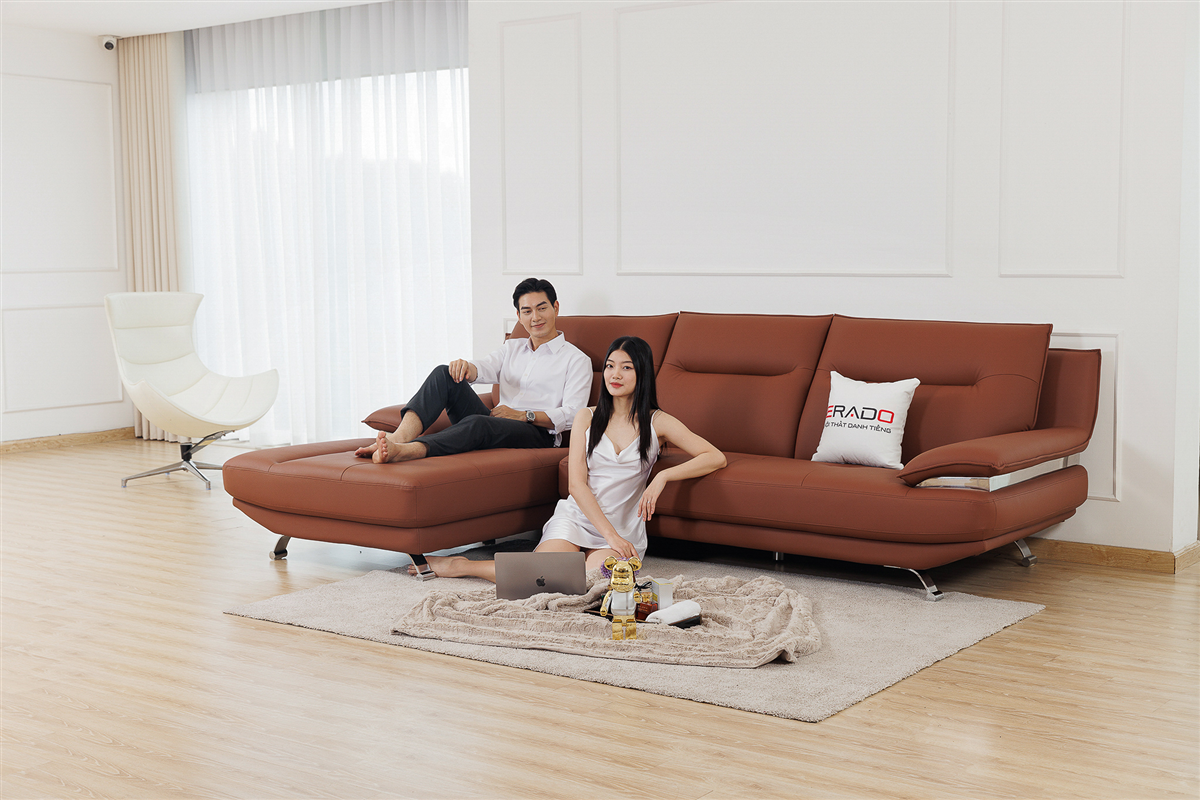 Sofa da màu nâu trầm sang trọng M49-1