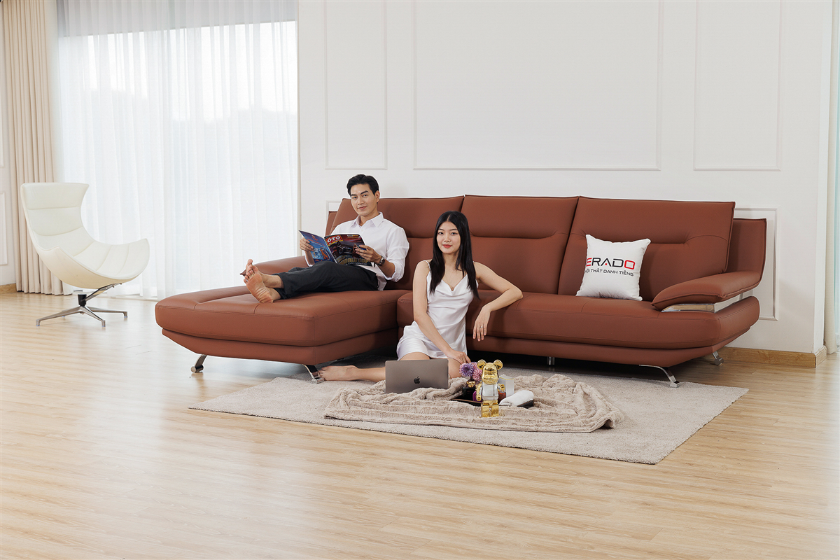 Sofa da màu nâu trầm sang trọng M49-1