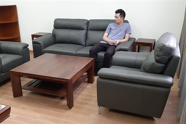 Bộ sofa văn phòng da thật sang trọng cho văn phòng Ngân hàng Vietcombank tại Ngọc Hà, Hà Nội