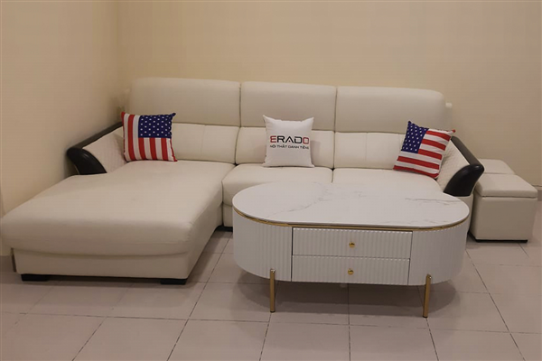 Chị Hà ở Nguyễn Thái Học đã lựa chọn bộ ghế Sofa góc L Erado cho phòng khách thêm sang trọng