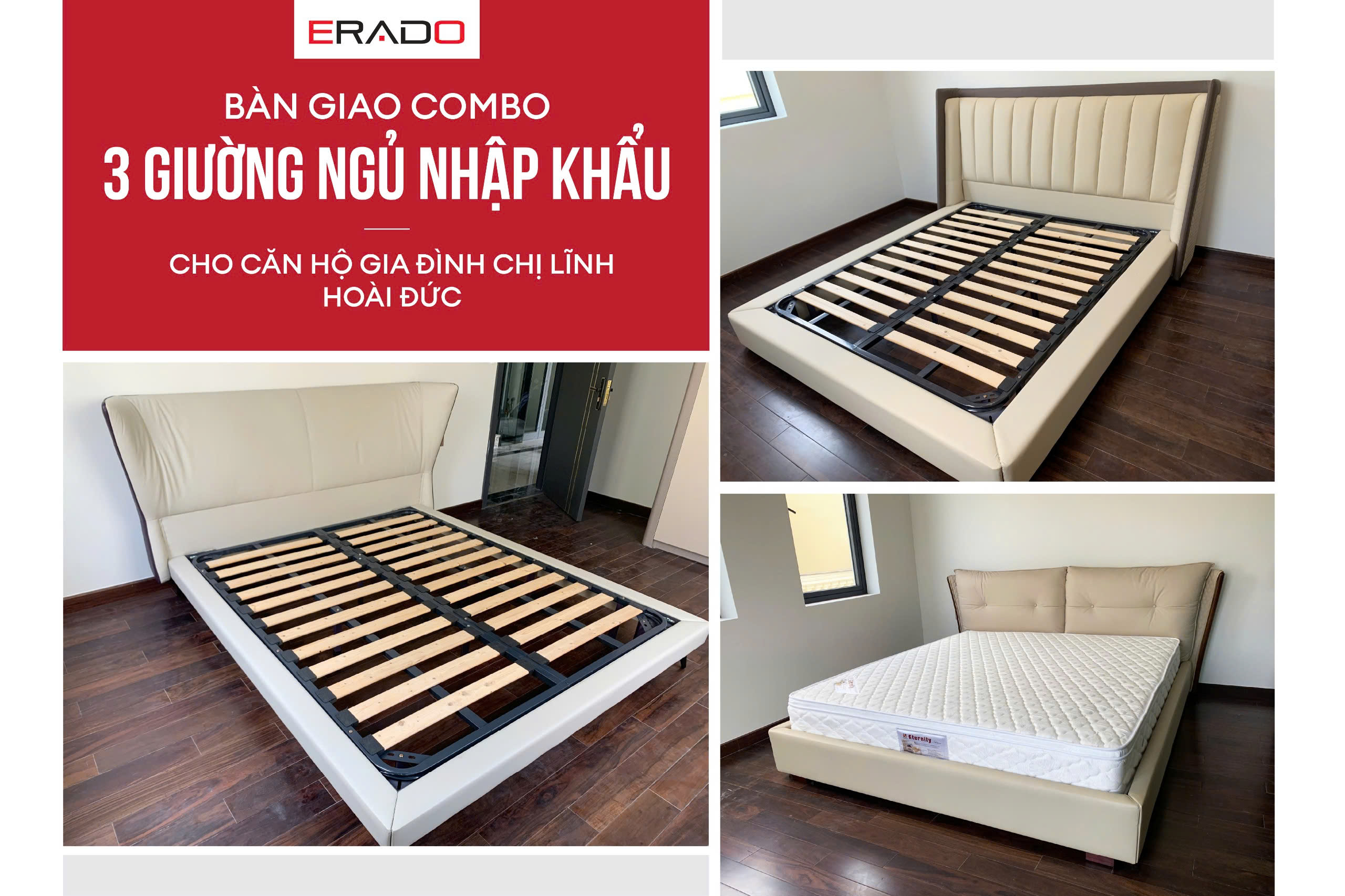 ERADO BÀN GIAO COMBO 3 GIƯỜNG NGỦ NHẬP KHẨU CHO CĂN HỘ GIA ĐÌNH CHỊ LĨNH - HOÀI ĐỨC