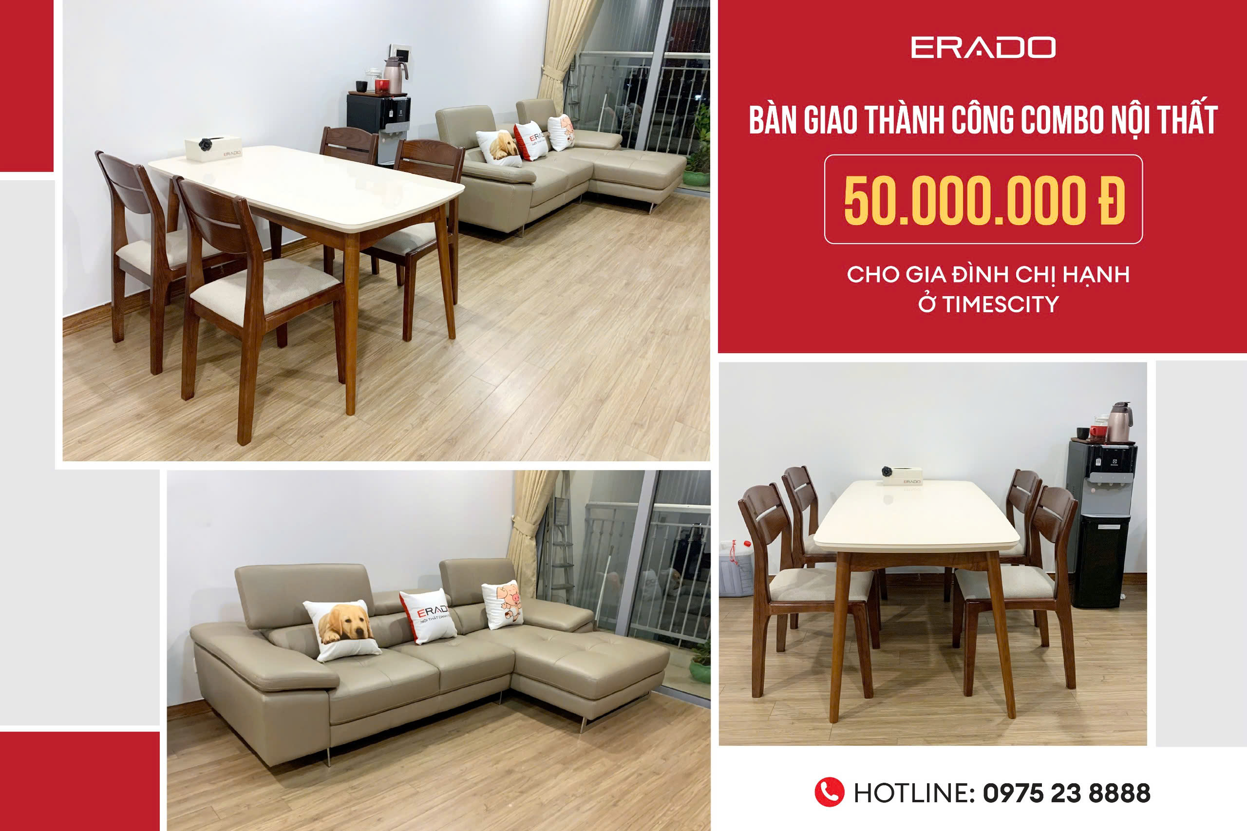 ERADO BÀN GIAO THÀNH CÔNG COMBO NỘI THẤT 50 TRIỆU CHO GIA ĐÌNH CHỊ HẠNH Ở TIMESCITY