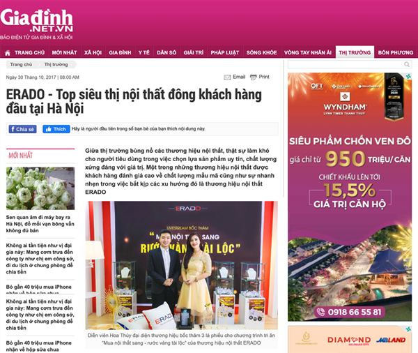 Báo Gia đình -Top siêu thị nội thất đông khách hàng đầu Hà Nội