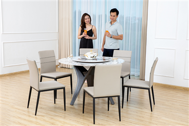 Bộ bàn ăn tròn mặt đá Marble nhập khẩu FA609
